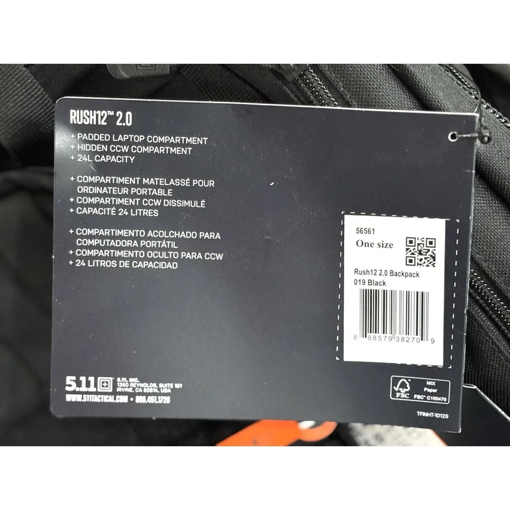 5.11 Tactical Rush 2.0 Backpack 24L Black MOLLE CCW Laptop Tactical Pack NWT